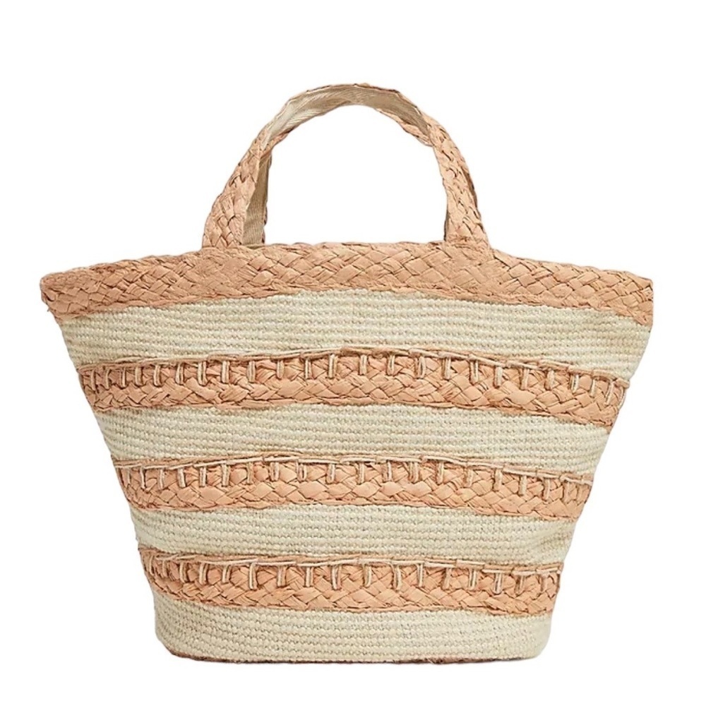 J. CREW Factory NWT Straw Tote Bag One Size in Natural Tan Stripe
